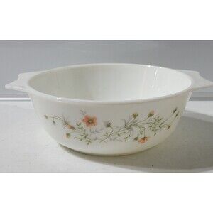 Vintage England Pyrex Emily Spring Garden Casserole Bowl 30c Coral Floral Flower